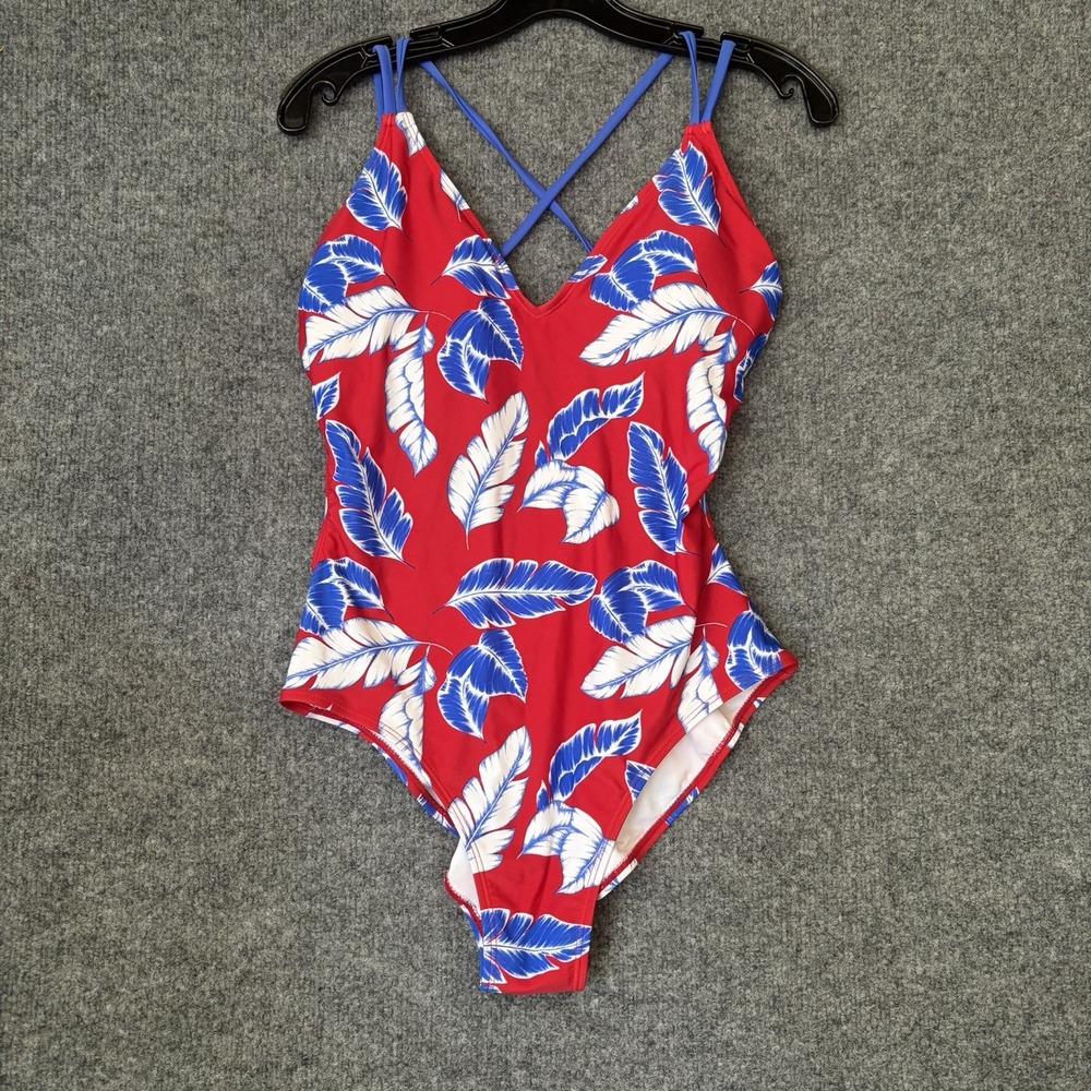 Indigo Rein One Piece Swimsuit Women XL Red Blue Floral Cascading Leaves NWT